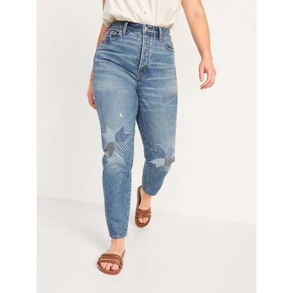 NEW Old Navy Higher High-Waisted Button-Fly Straight Patchwork Non-Stretch Jeans - Picture 9 of 9